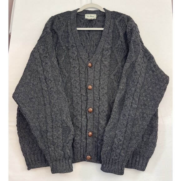 L.L. Bean Other - LL Bean Men Gray/Blue Cardigan sweater button up‎ 100% Wool Outdoors Large